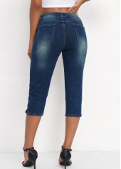 Denim Blue Mid Waisted Capri Button Fly Leggings | thumb picture 