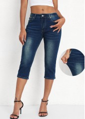 Denim Blue Mid Waisted Capri Button Fly Leggings
