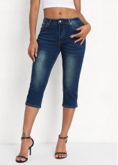 Denim Blue Mid Waisted Capri Button Fly Leggings | thumb picture 