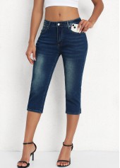 Denim Blue Mid Waisted Capri Button Fly Leggings | thumb picture 