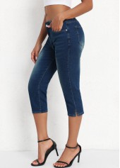 Denim Blue Mid Waisted Capri Button Fly Leggings | thumb picture 