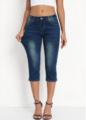 Denim Blue Mid Waisted Capri Button Fly Leggings | thumb picture 