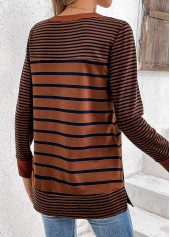 Dark Coffee Patchwork Striped Long Sleeve T Shirt | thumb picture 