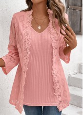 Dusty Pink Long Sleeve Fake Two Piece Twinset