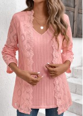 Dusty Pink Long Sleeve Fake Two Piece Twinset | thumb picture 