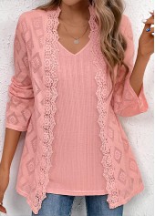 Dusty Pink Long Sleeve Fake Two Piece Twinset | thumb picture 