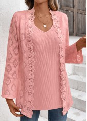 Dusty Pink Long Sleeve Fake Two Piece Twinset | thumb picture 