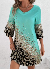 Cyan Printed Non-sequined Leopard Shift Dress