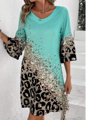 Cyan Printed Non-sequined Leopard Shift Dress | thumb picture 