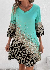 Cyan Printed Non-sequined Leopard Shift Dress | thumb picture 