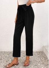 Black Bowknot Elastic Waist High Waisted Pants