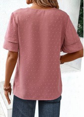 Pink Lace Short Sleeve V Neck Blouse | thumb picture 