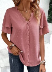 Pink Lace Short Sleeve V Neck Blouse | thumb picture 