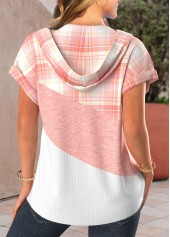 Light Pink Patchwork Plaid Short Sleeve T Shirt | thumb picture 