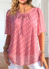 Peach Red Layered Short Sleeve Round Neck Blouse