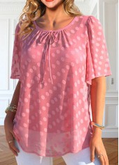 Peach Red Layered Short Sleeve Round Neck Blouse | thumb picture 