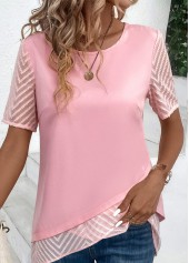 Pink Cross Hem Short Sleeve Round Neck Blouse | thumb picture 