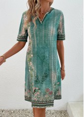 Green Patchwork Floral Print Shift Dress | thumb picture 