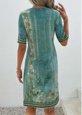 Green Patchwork Floral Print Shift Dress | thumb picture 