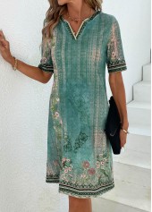 Green Patchwork Floral Print Shift Dress | thumb picture 