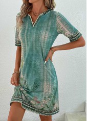 Green Patchwork Floral Print Shift Dress | thumb picture 