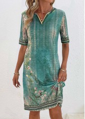 Green Patchwork Floral Print Shift Dress