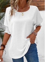 White Smocked Half Sleeve Round Neck T Shirt | thumb picture 