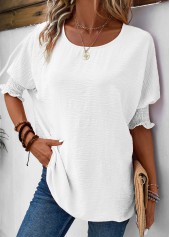 White Smocked Half Sleeve Round Neck T Shirt | thumb picture 
