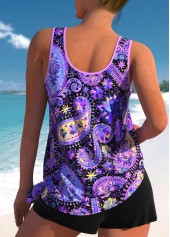 Bowknot Mid Waisted Paisley Print Purple Tankini Set | thumb picture 