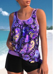 Bowknot Mid Waisted Paisley Print Purple Tankini Set | thumb picture 