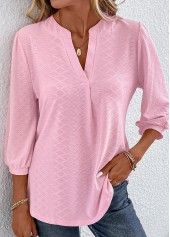 Pink Ruched Three Quarter Length Sleeve T Shirt | thumb picture 