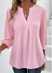 Pink Ruched Three Quarter Length Sleeve T Shirt | thumb picture 