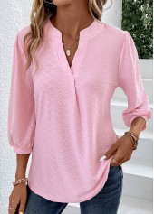 Pink Ruched Three Quarter Length Sleeve T Shirt