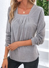 Light Grey Ruched Long Sleeve T Shirt