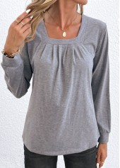 Light Grey Ruched Long Sleeve T Shirt | thumb picture 