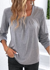 Light Grey Ruched Long Sleeve T Shirt | thumb picture 