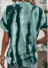 Turquoise Lightweight Ink Painting Print Short Sleeve Blouse | thumb picture 