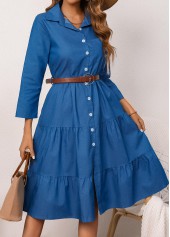 Shirt Collar Denim Blue Button Belted Dress | thumb picture 