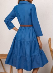Shirt Collar Denim Blue Button Belted Dress | thumb picture 