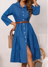 Shirt Collar Denim Blue Button Belted Dress | thumb picture 