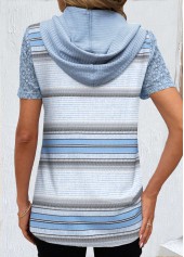 Light Blue Lace Striped Short Sleeve T Shirt | thumb picture 