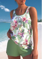 Bowknot Mid Waisted Tropical Plants Print Tankini Set | thumb picture 