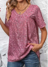 Pink Ruched Ditsy Floral Print Short Sleeve Blouse | thumb picture 