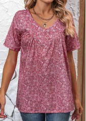 Pink Ruched Ditsy Floral Print Short Sleeve Blouse | thumb picture 