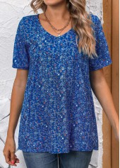 Sky Blue Ruched Ditsy Floral Print Short Sleeve Blouse | thumb picture 