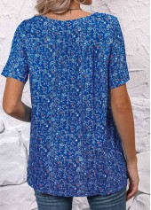 Sky Blue Ruched Ditsy Floral Print Short Sleeve Blouse | thumb picture 