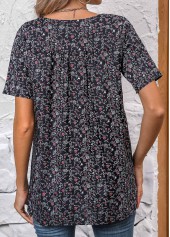 Black Ruched Ditsy Floral Print Short Sleeve Blouse | thumb picture 
