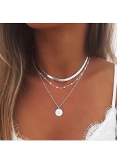 Silver Round Layered Design Alloy Necklace