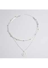 Silver Round Layered Design Alloy Necklace | thumb picture 