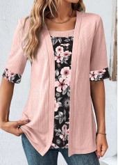 Light Pink Plus Size Fake Two Piece Twinset